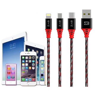 Cáp sạc BYZ BL 690i 2.4A dây dù chính hãng cho smartphone Samsung, IPhone, Type C