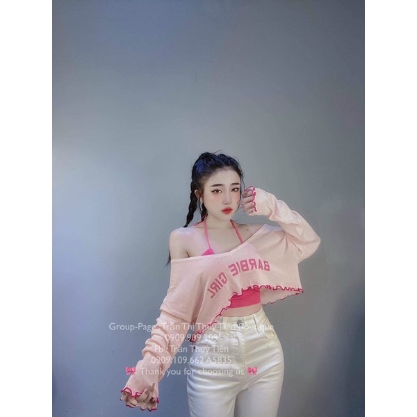 Set áo len dài tay gồm áo khoác mỏng GIRL mix áo 2 dây chất len dệt kim QC