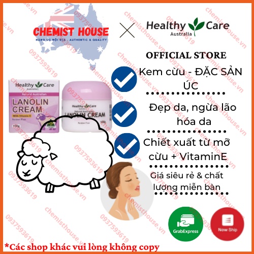 Kem cừu Healthy Care Lanolin Ngừa lão hóa- Mờ vết thâm nám cho da 100G