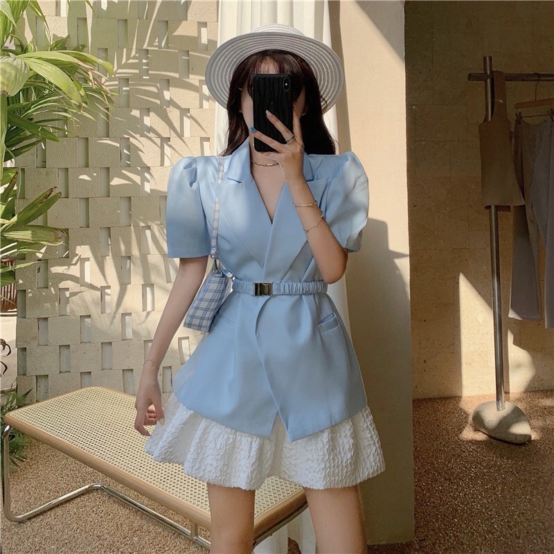 Set vét nữ 2021 ngắn tay kèm belt phong cách mùa hè | BigBuy360 - bigbuy360.vn