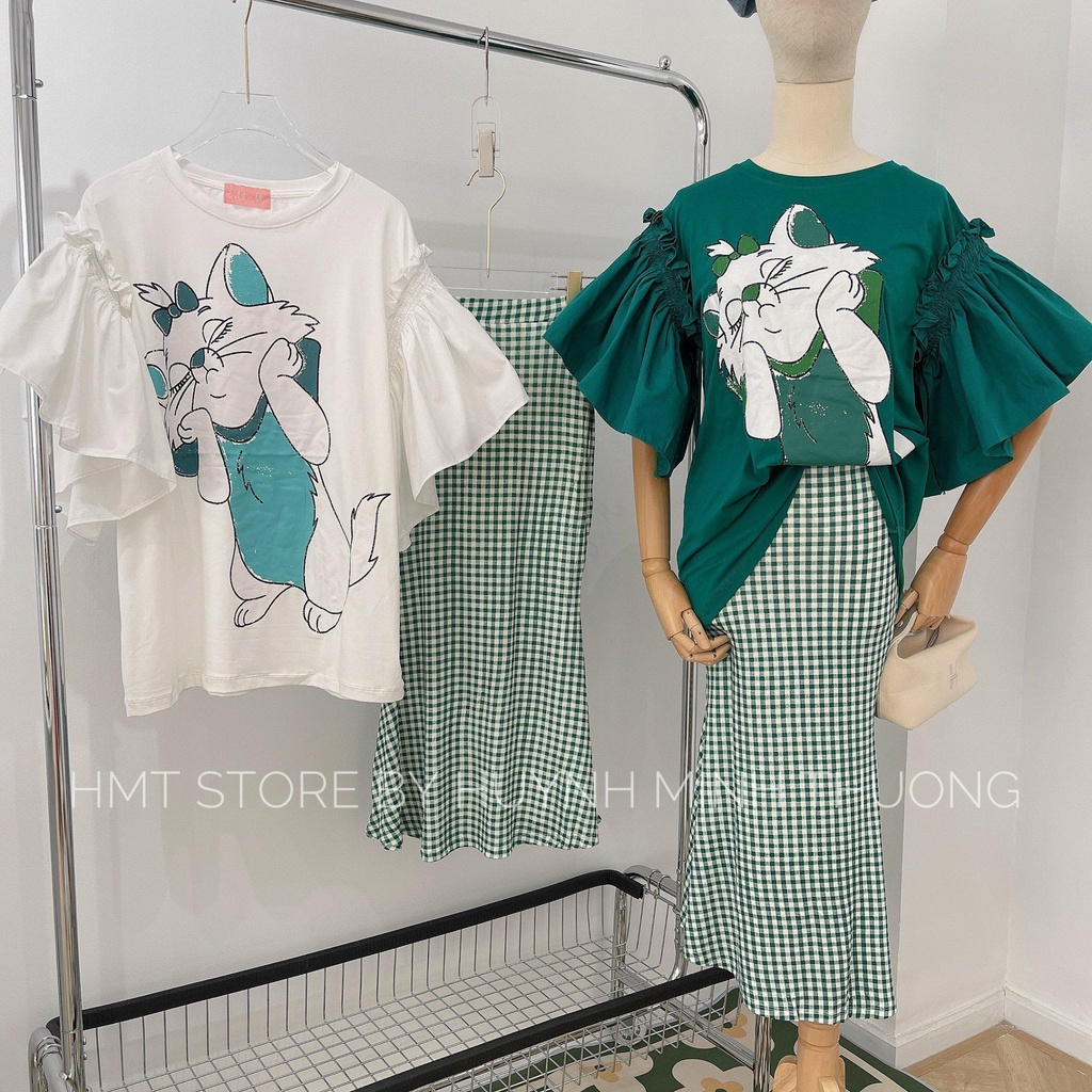 Set áo mèo chân váy caro