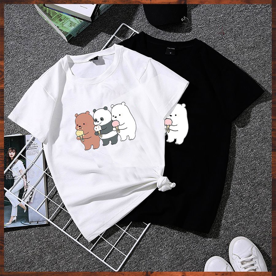 Áo thun tay lỡ form rộng in 3 chú gấu dễ thương vải dày mịn 2020TN1019