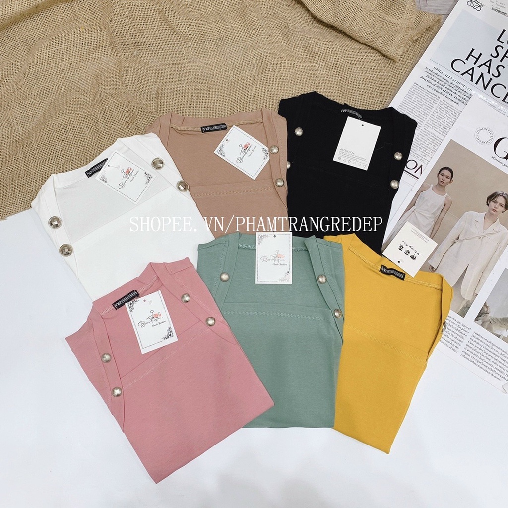 Áo thun kiểu cổ vuông cộc tay, Áo kiểu ngắn tay dáng ôm cổ U vải cotton co giãn AT05 - phamtrangredep shop