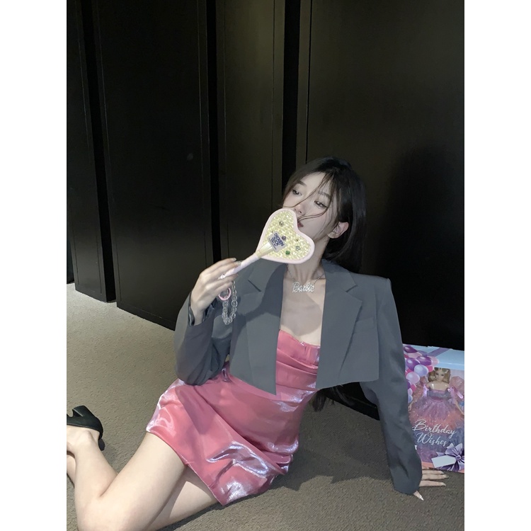 Đầm Ngắn Ôm Dáng Không Tay Lưng Cao Hở Vai Xếp Ly Quyến Rũ Thời Trang Mùa Hè Dành Cho Nữ