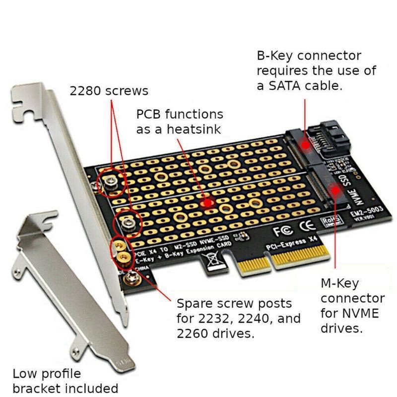 Card Chuyển Đổi SSD NVME X4 X8 X16 SATA dạng kép SSD M.2 cho PCIe PCI