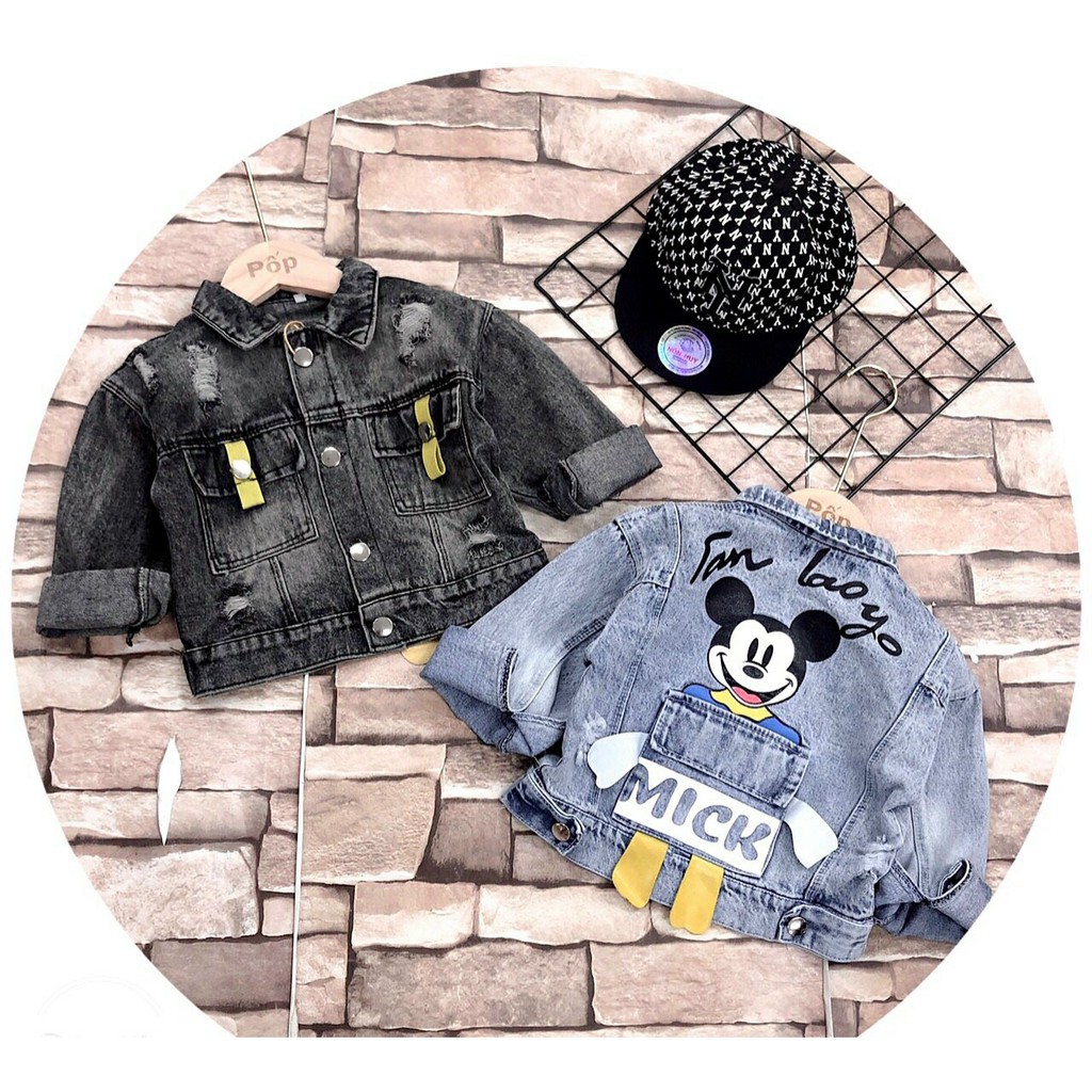 Áo khoác jeans phong cách cho bé hình mickey dễ thương từ 10-20kg hàng nhập Quảng Châu cao cấp