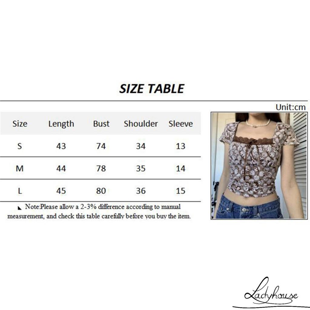 Áo Croptop Tay Ngắn Cổ Vuông In Họa Tiết Cổ Điển Dành Cho Nữ