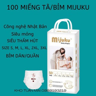 ❁Bịch 100 miếng bỉm/tã quần MIJUKU cao cấp mềm mịn mỏng đủ size S, M, L, XL, XXL,XXXL công nghệ Nhật Bản cho bé