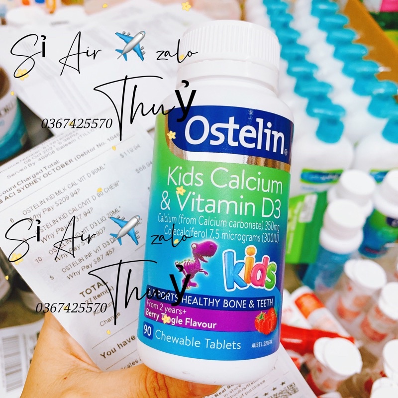 (Air/bill) Kẹo Canxi Khủng Long Ostelin Úc 90 viên cho bé từ 2 tuổi