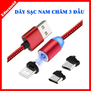 Hỗ trợ sạc nhanh | Dây sạc nam châm COMBO 3 đầu iphone | micro USB | Type C xoay 360 độ (giao màu ngẫu nhiên ) Educase68