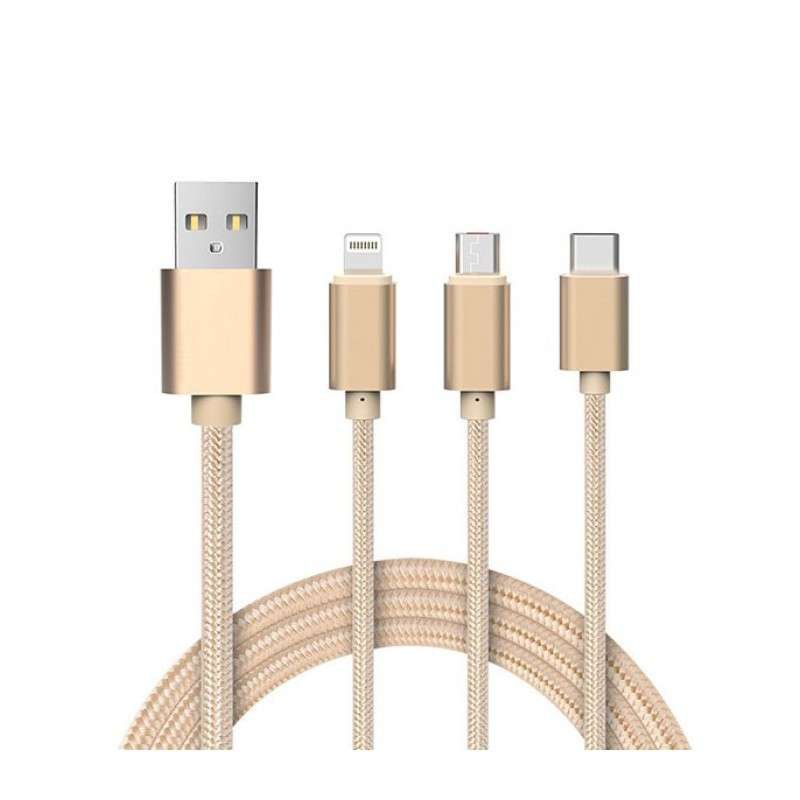 Dây sạc, Cáp sạc rút đầu Usb đa năng 3 đầu sạc Micro USB - Iphone - USB C đa năng