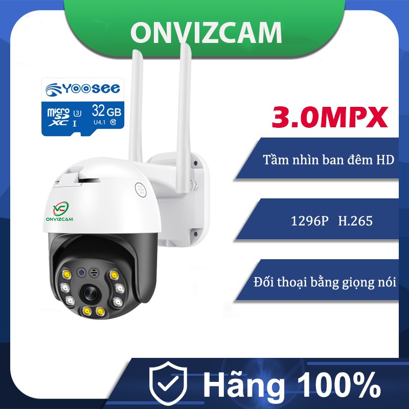 Camera WIFI Carecam Ptz Ngoài trời ONVIZCAM 3.0MP &amp; Thẻ nhớ Lexar 128GB 64GB 32GB