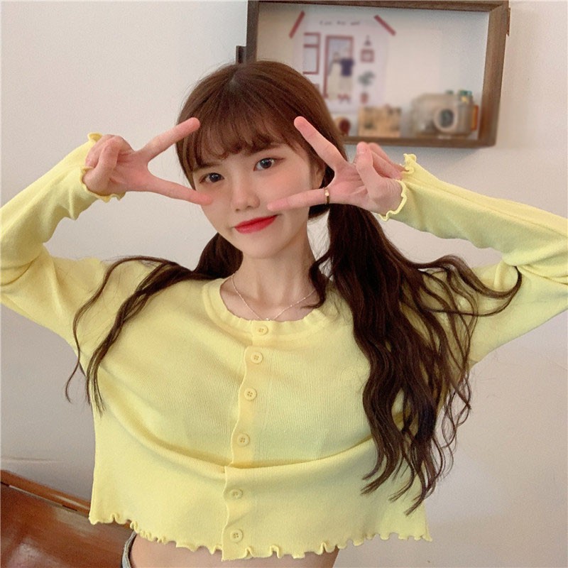 Áo Cardigan Dệt Kim Mỏng Tay Dài Phối Ren Xinh Xắn Cho Nữ