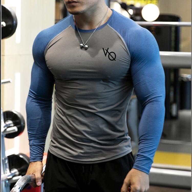 Áo  Thể Thao Nam VQ Sport Phối Màu  thun lạnh tập gym cổ tròn dài tay vải thoáng mát co giãn chuẩn form Nam Tính