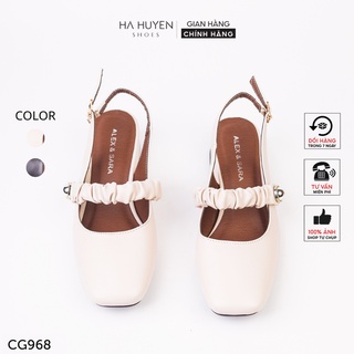 Giày cao gót hở gót HÀ HUYỀN quai ngang nhúm ngọc cài hậu GV 2p - CG968