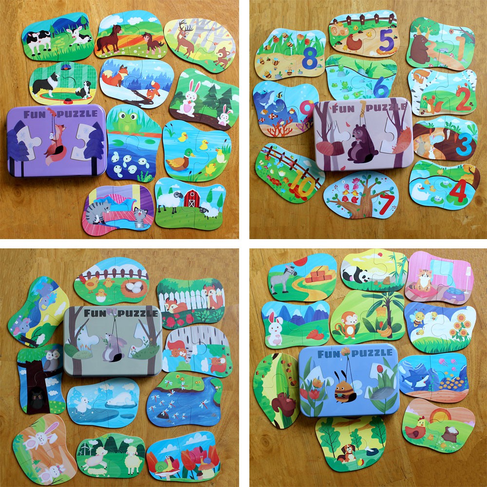 Combo 4 hộp tranh ghép Fun Puzzle Chủ đề các loại động vật ,vật nuôi