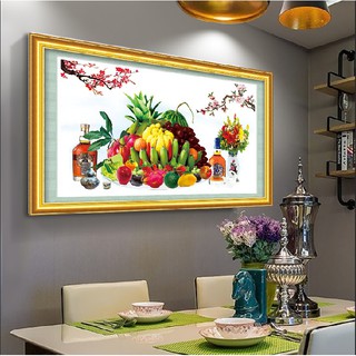 Tranh thêu Mâm Ngũ Quả - Kích thước:120x65cm  (chưa thêu)