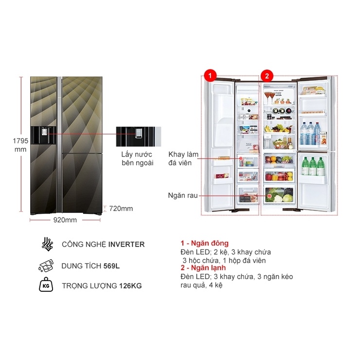 Tủ lạnh Hitachi Inverter 569 Lít R-FM800XAGGV9X(DIA) - Điều khiển cảm ứng, Cảm biến, Chuông báo, Miễn phí giao hàng HCM.