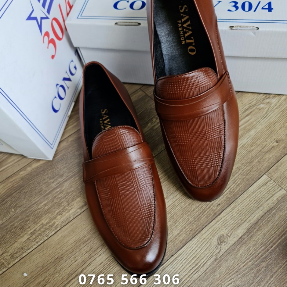 Giày lười da bò nâu 348