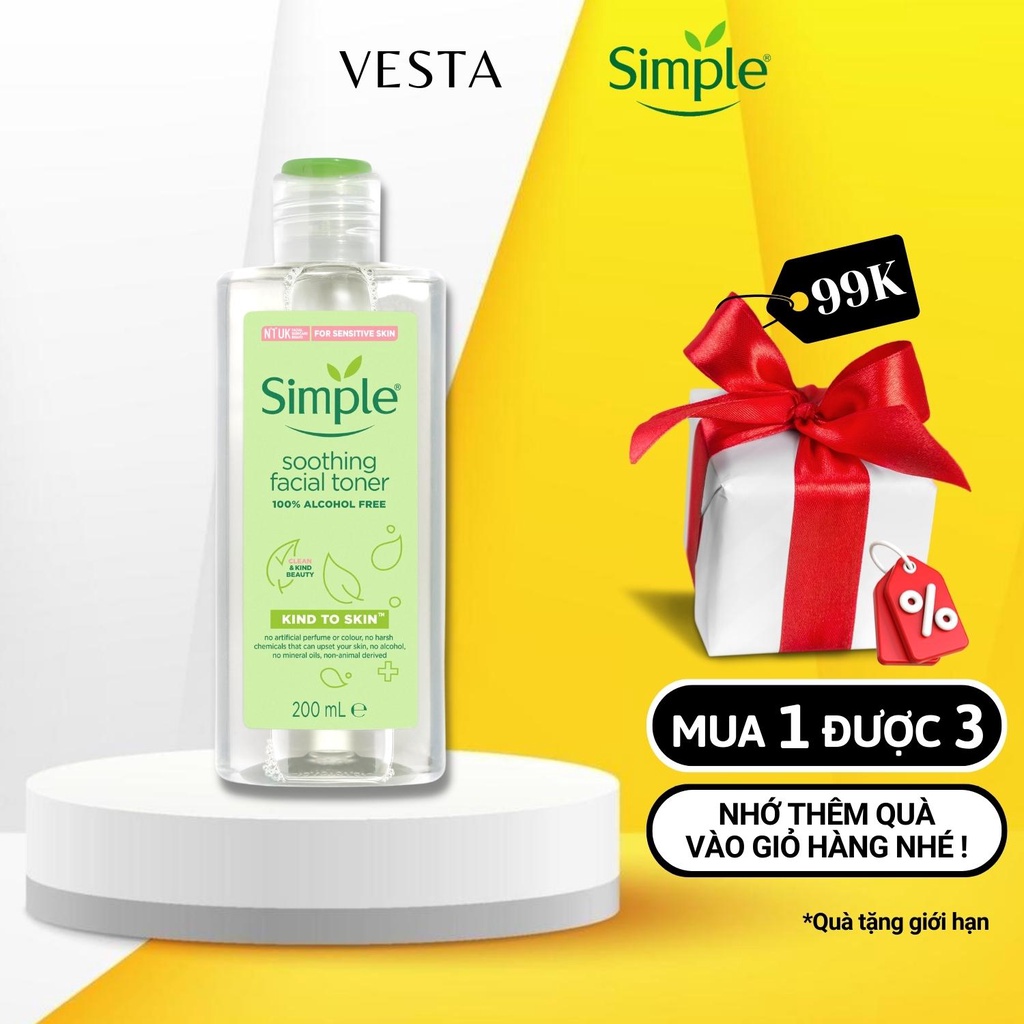 Toner Simple Nước Hoa Hồng Làm Dịu Và Cân Bằng Độ Ẩm Cho Da Lành Tính 200ml