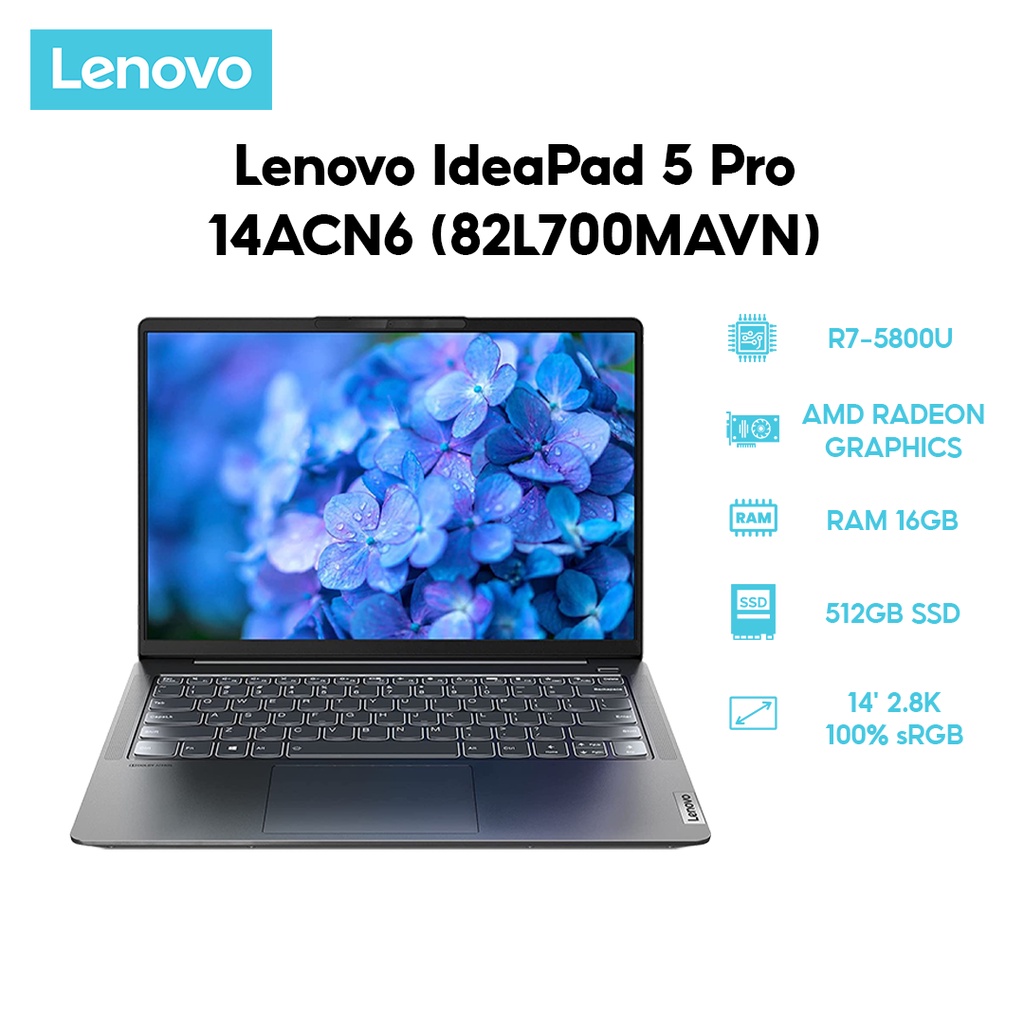 Laptop Lenovo IdeaPad 5 Pro 14ACN6 (82L700MAVN) (R7-5800U | 16GB | 512GB | 14' 28K 100% sRGB | W11