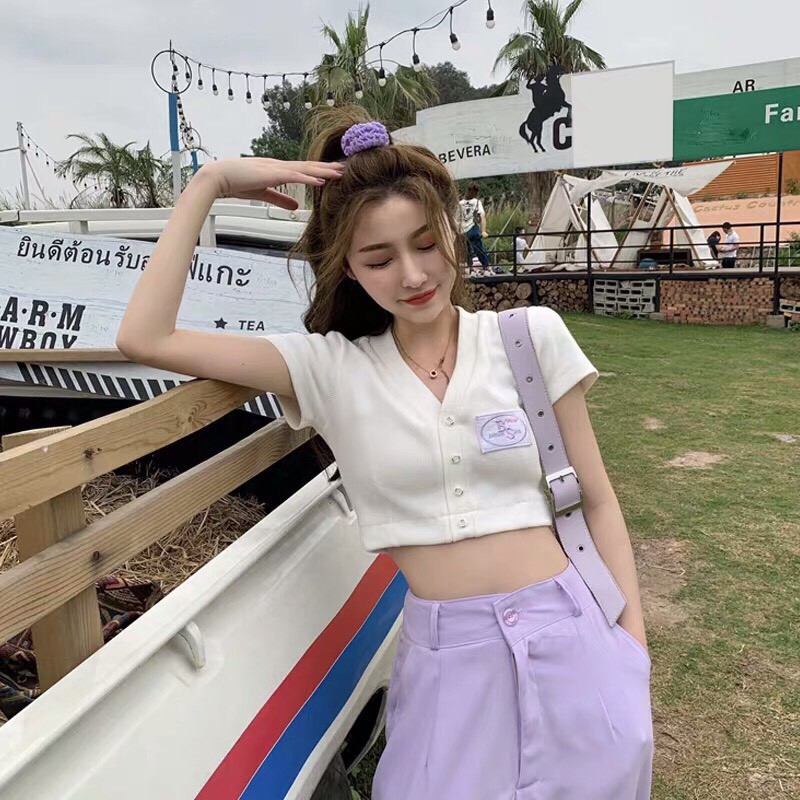 [Hot] Áo Croptop cổ V Cá Tính