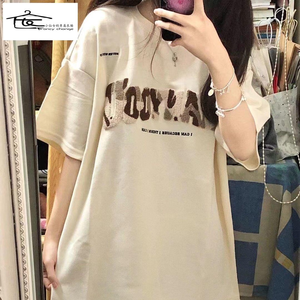 Áo Thun 100% Cotton Nguyên Chất Tay Ngắn Dáng Rộng In Chữ Thời Trang Xuân Hè Hàng Mới Phong Cách Đường Phố Cho Nữ