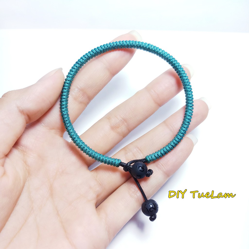 [DIY-Handmade] Vòng Tay Chỉ Xanh Dương Nút Thắt 2 Viên Đá Núi Lửa May Mắn Tình Duyên