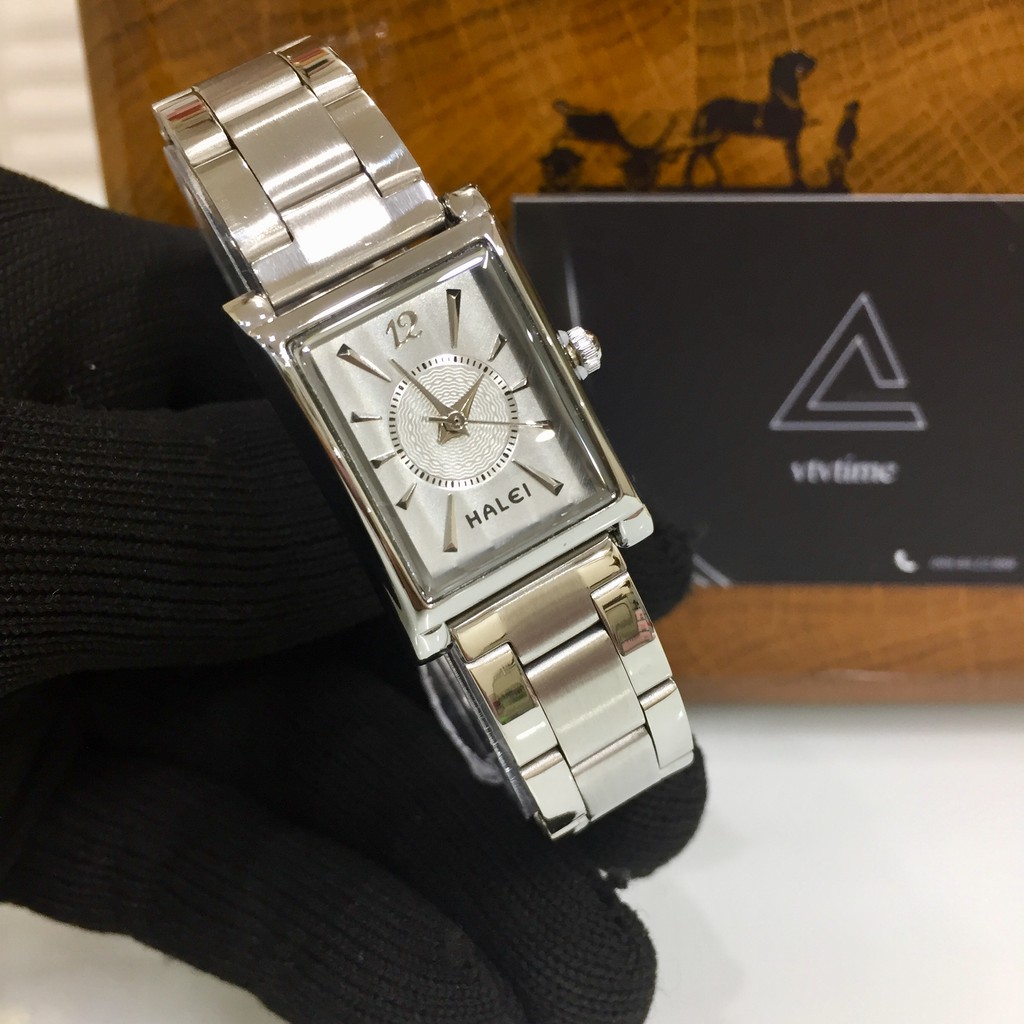 Đồng hồ nữ Halei mặt vuông màu bạc chính hãng chống nước | BigBuy360 - bigbuy360.vn