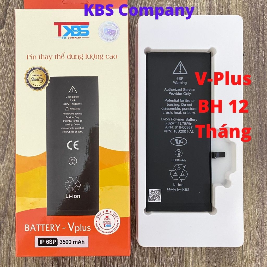 Pin iPhone Dung Lượng Cao- Vplus KBS cho máy 5S, 6, 6S, 6 Plus, 6S Plus, 7, 7 Plus, 8, 8 Plus, IPX. BH 12 tháng.