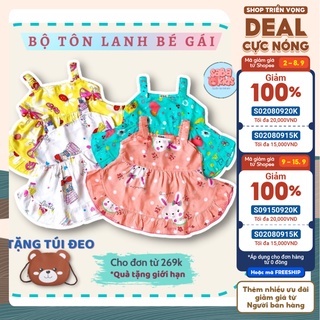 [MẪU ĐẸP] Đồ Bộ Bé Gái SABAKIDS 2 Dây Tôn Lanh Cực Mát Cho Bé Từ 4-14kg