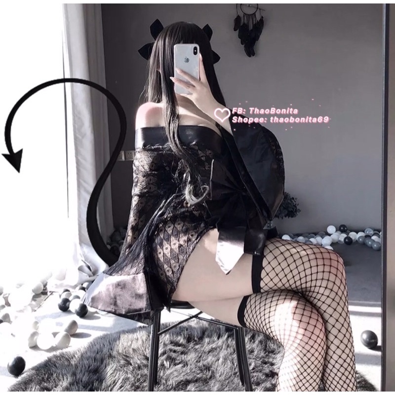 Set KIMONO nơ eo đen huyền bí quyến rũ gợi cảm T471 | BigBuy360 - bigbuy360.vn