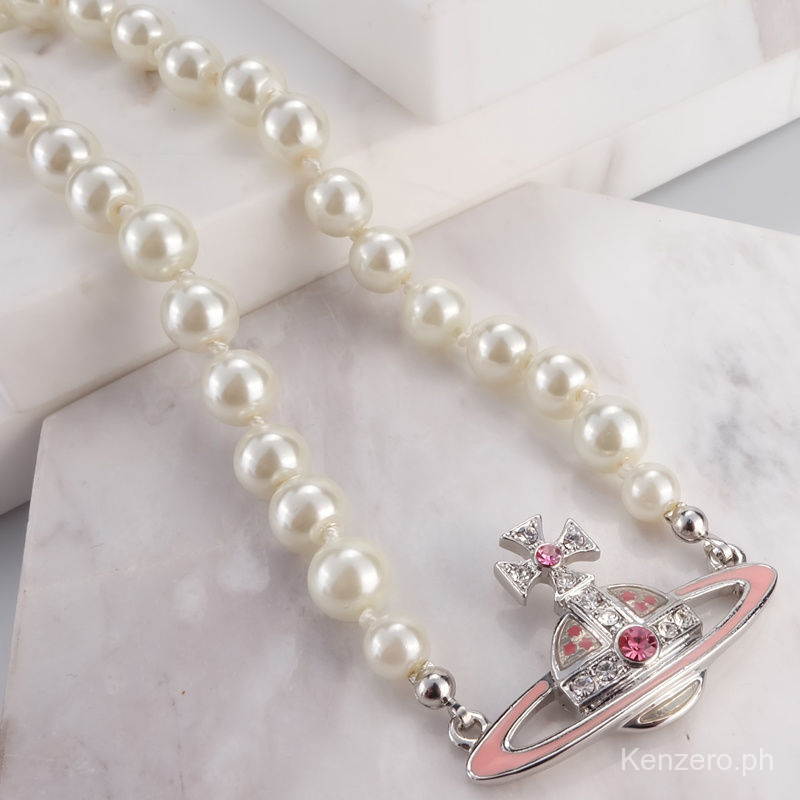 Vivienne West wood Vòng cổ Ngọc Trai Màu Hồng Sơn Saturn