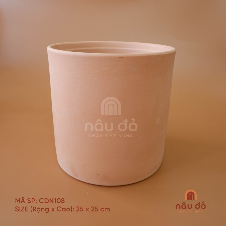 Chậu đất nung trồng cây dáng trụ trơn 25x25 cm