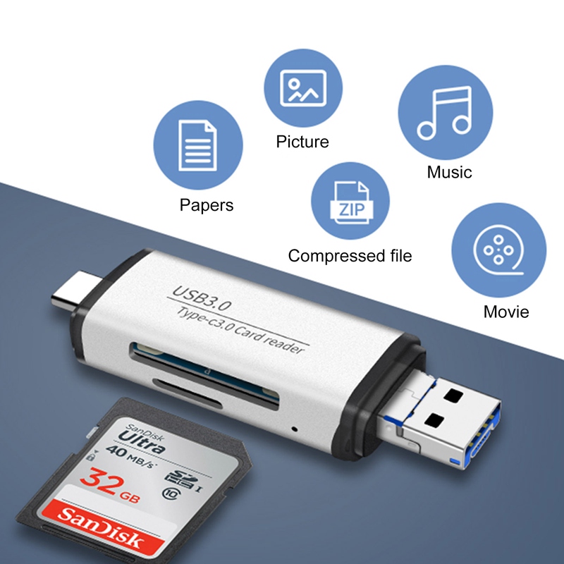 Đầu Đọc Thẻ Nhớ Đa Chức Năng Loại C + Micro Usb + Usb 3.0