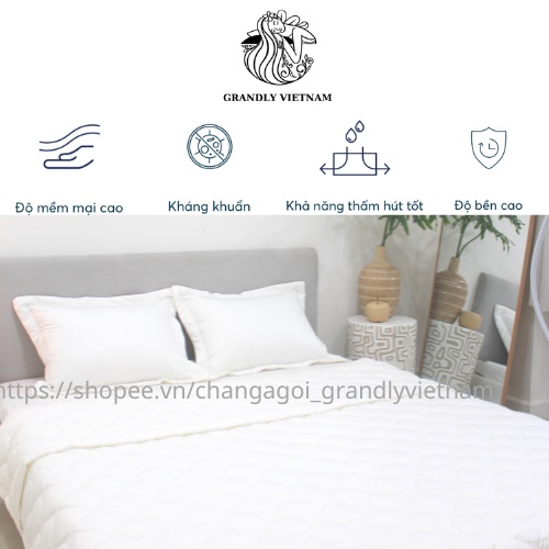 Bộ chăn ga gối khách sạn (3 món) cao cấp Grandly Vietnam chính hãng chần bông 4 mùa siêu mềm mại, giá rẻ
