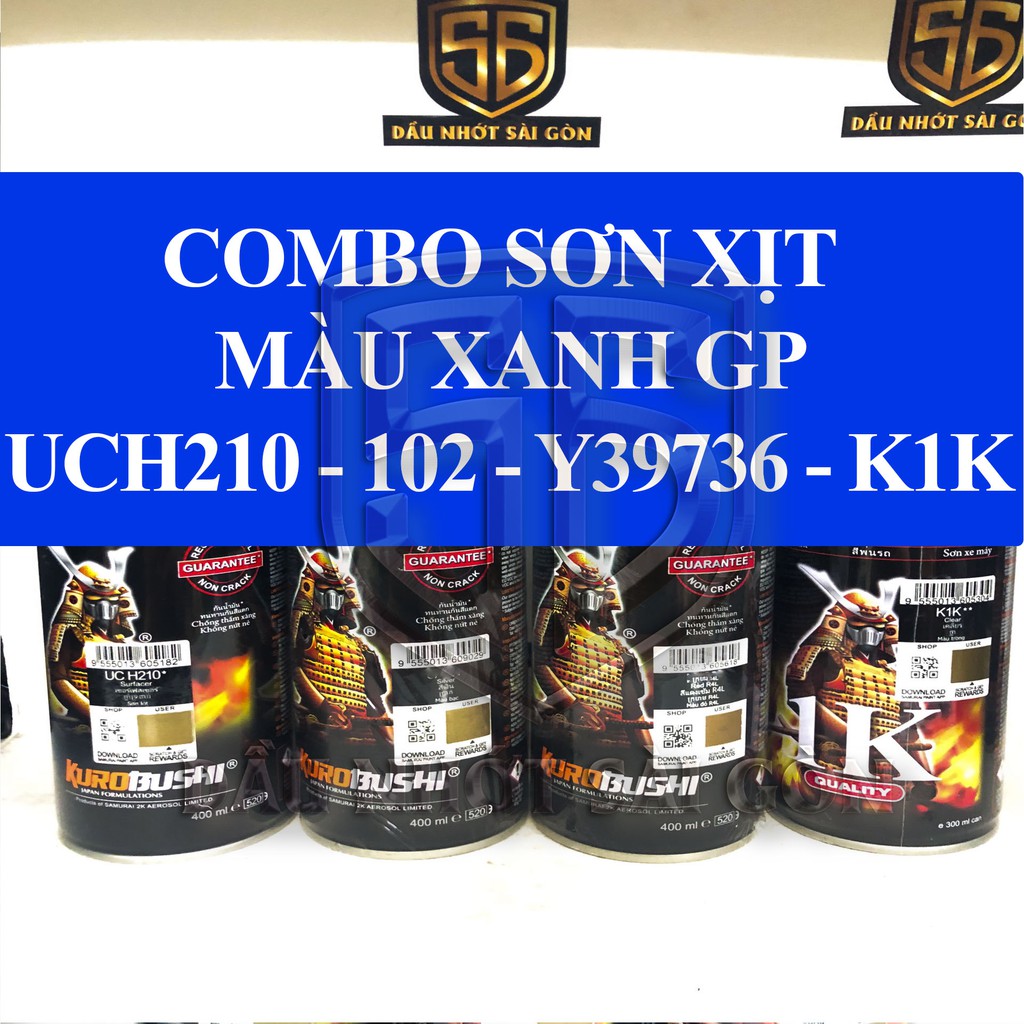 [ COMBO 4 CHAI ] SƠN XỊT SAMURAI MÀU XANH GP UCH210 - 102 - Y3973 - K1K