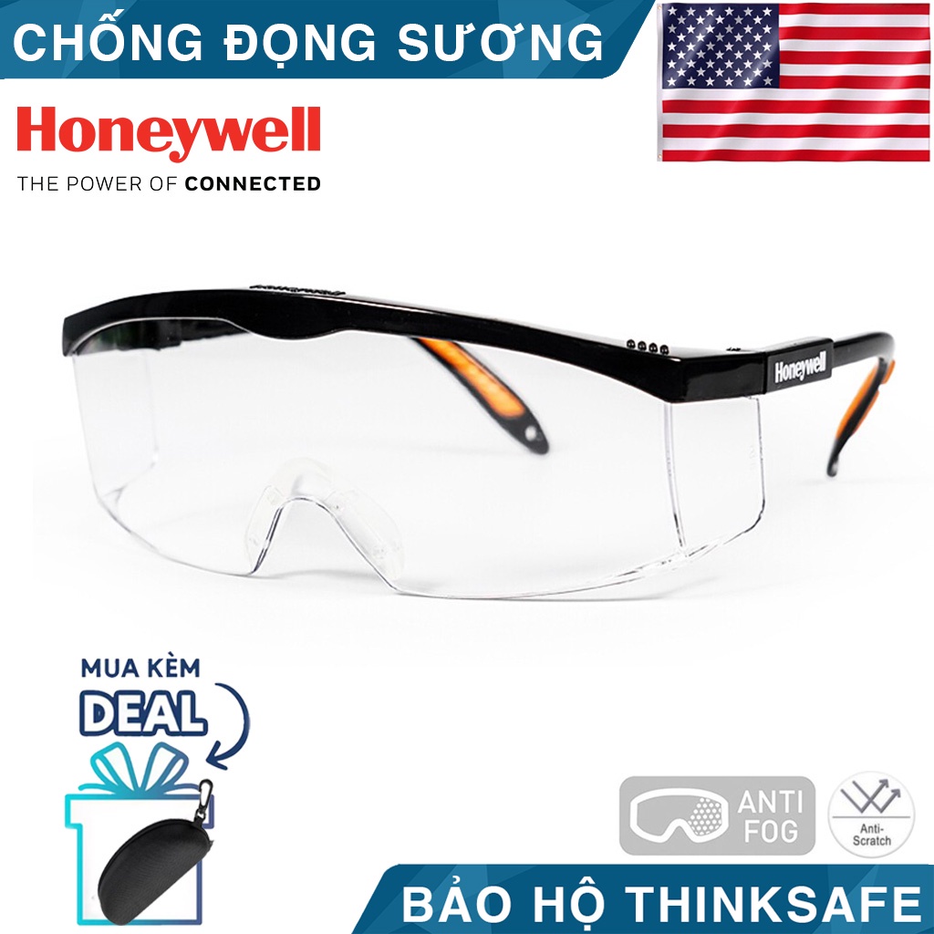 Kính bảo hộ Honeywell Thinksafe, mắt kính trắng chắn bụi đi đường, trong suốt, chống tia UV, chống chói, đa năng - S200A