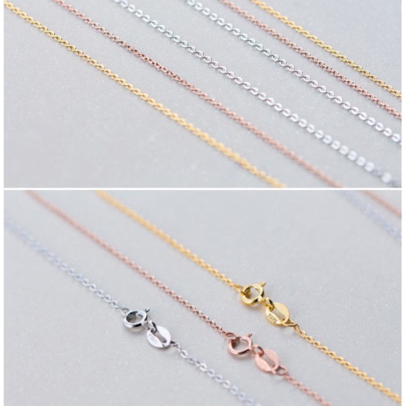 Dây chuyền vàng 18K 【Còn hàng】 100% Dây chuyền bạc thật 925 1.2mm Dây chuyền O Chiều dài khác nhau Mạ vàng hồng 18K cho mặt dây chuyền mỏng