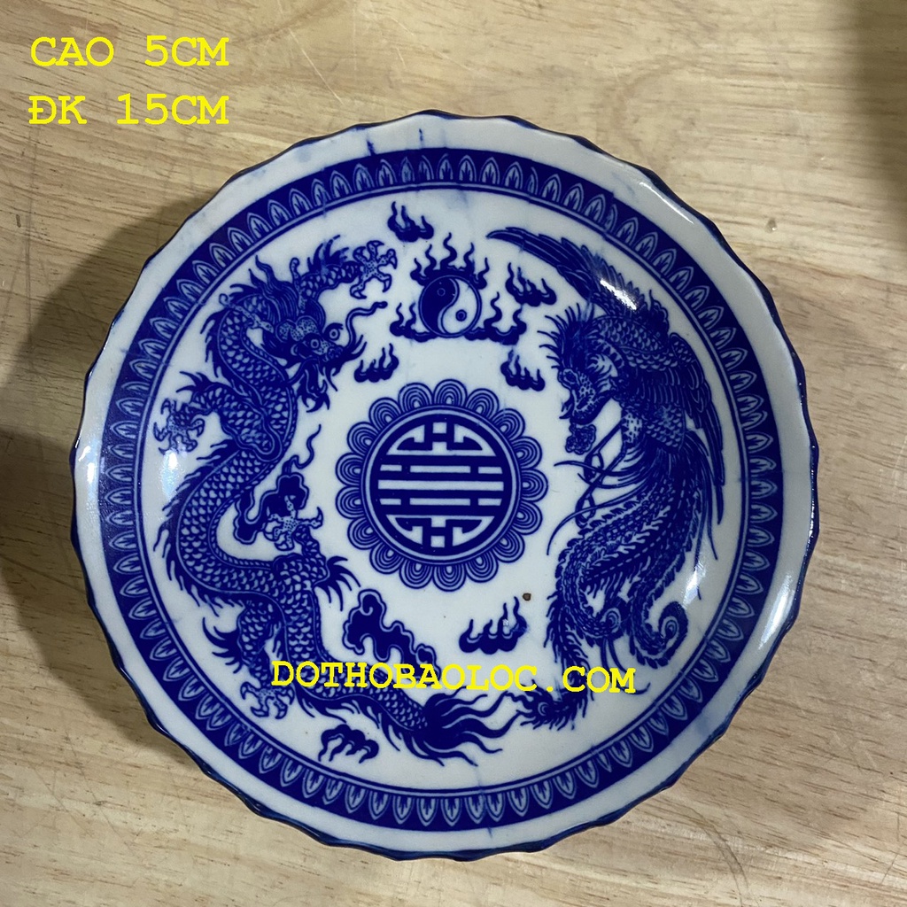 Đĩa sứ thờ họa tiết long phụng bằng gốm Bát Tràng – Đường kính: 15cm và 18cm