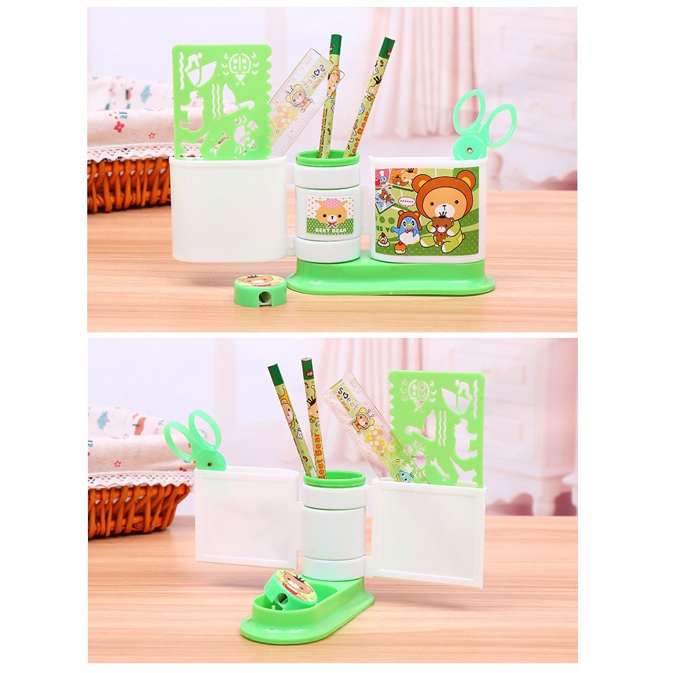 Hộp đựng bút để bàn8 chi tiết kèm thước kẻ, bút chì, dụng cụ học tập