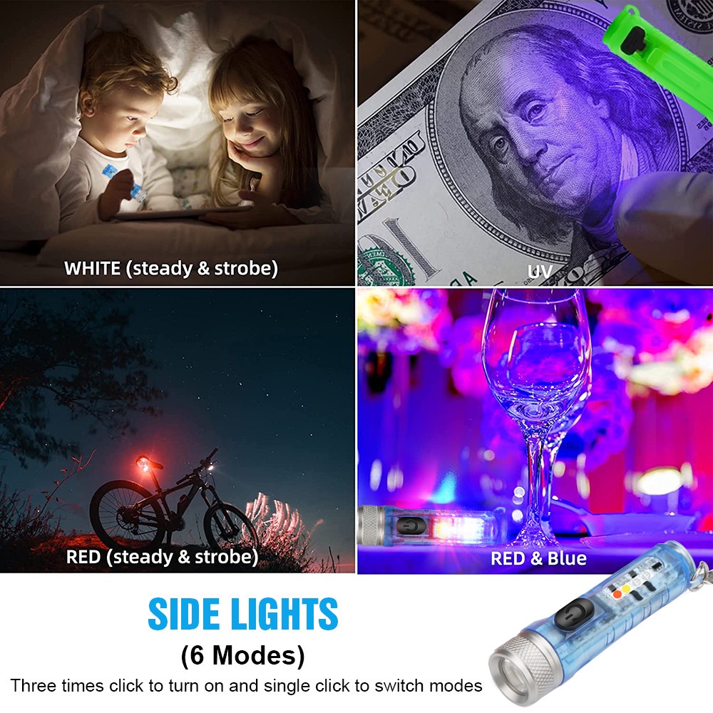 Mới Móc Khóa Đèn Pin Mini Ánh Sáng Tím / Đỏ / Xanh Dương Có Nút Hít Nam Châm Làm