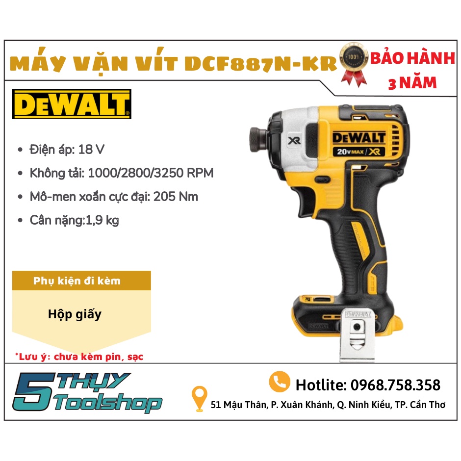 [HÀNG CHÍNH HÃNG MỚI 100%] THÂN MÁY VẶN VÍT DÙNG PIN 18V DeWALT DCF887N-KR