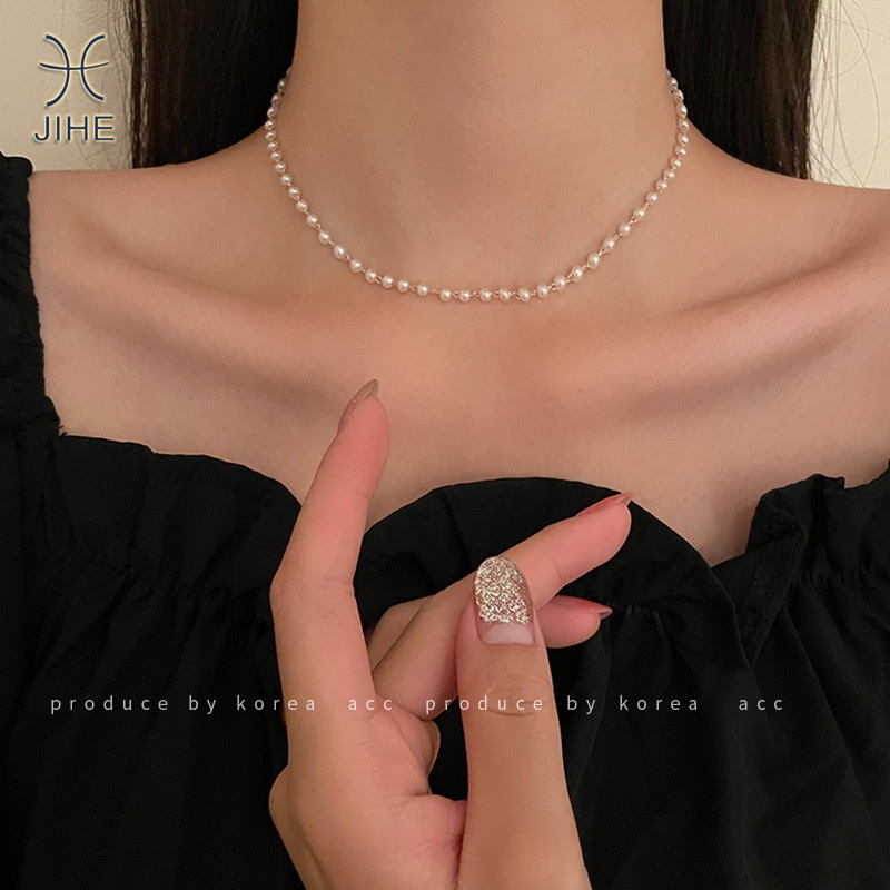 【JIHE】Choker Vòng cổ đính ngọc trai phong cách Hàn Quốc đơn giản thời trang