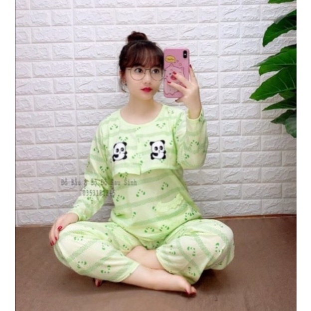 Bộ bầu - bộ sau sinh - cho con bú - chất liệu cotton ( gấu trúc - QDTD - MS - 022 )