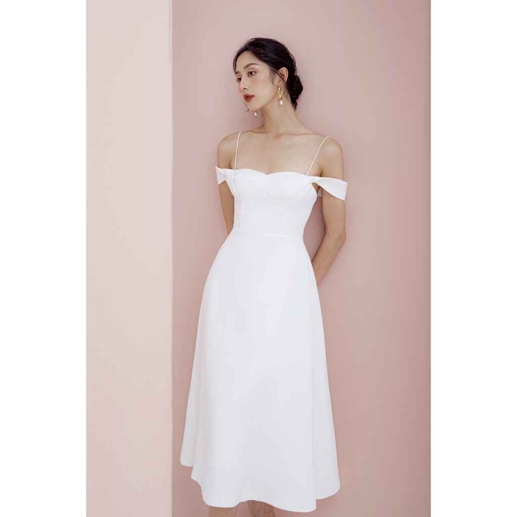 MOLLYNISTA - Đầm Fally trắng cúp gọng xoắn dây | BigBuy360 - bigbuy360.vn
