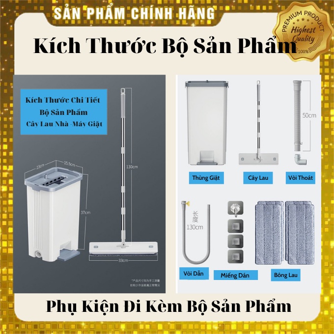 Cây Lau Nhà Thông Minh Tự Vắt Kiểu Máy Giặt Tự Động Xả Nước Sạch &amp; Nước Thải Không Cần Di Chuyển Tiện Dụng