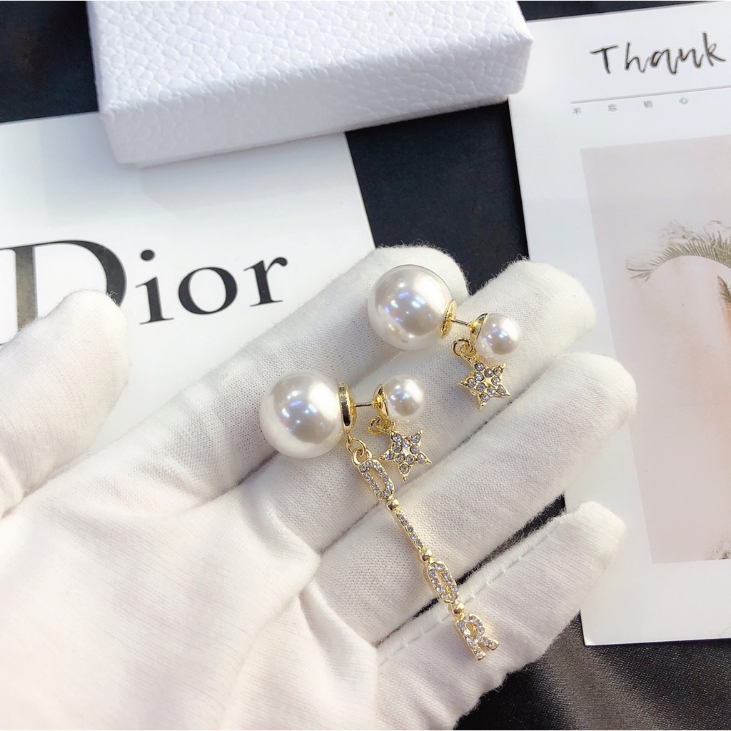 Dior Hoa Tai Dáng Dài Hình Ngôi Sao Năm Cánh Đính Đá Và Ngọc Trai Thời Trang