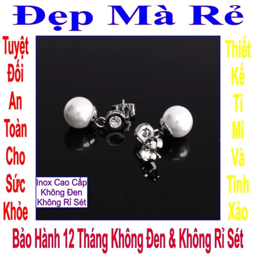 Bông tai nữ kiểu tòn ten vòng tròn đính đá rớt ngọc trai nhân tạo BTNUTONTEN00056T020049 màu trắng