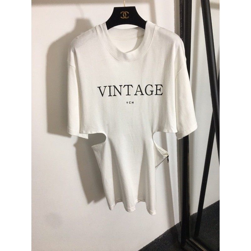 Áo thun thời trang cao cấp thiết kế khoét eo Vintage